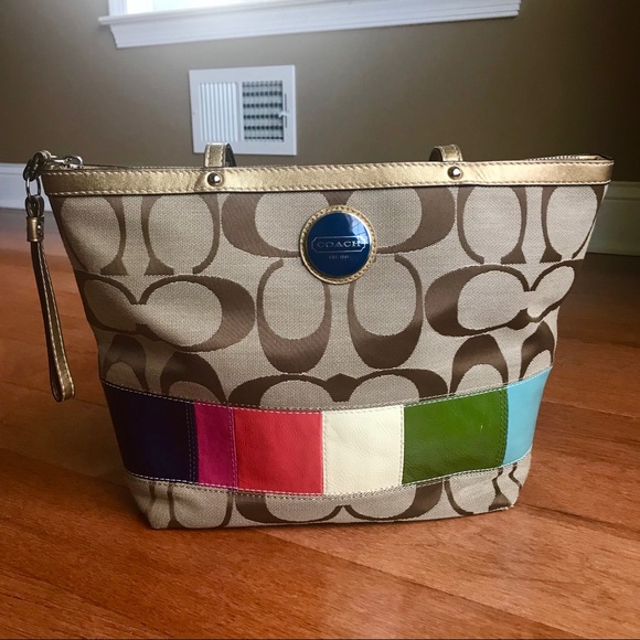 Coach Handbags - Coach Signature MultiColor Stripe Tote